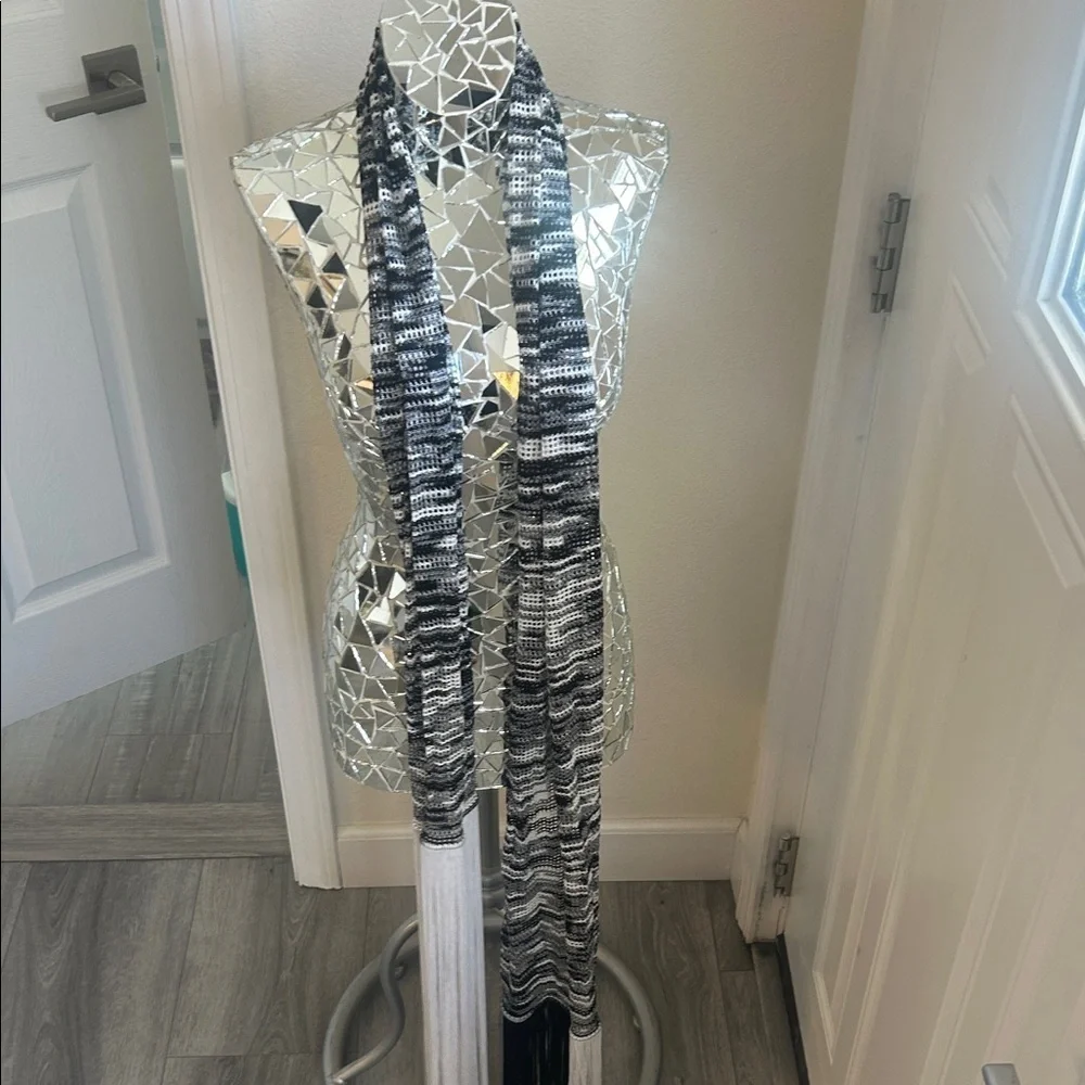 MISSONI RARE Vintage Viscose Black and White Fringe Long Scarf